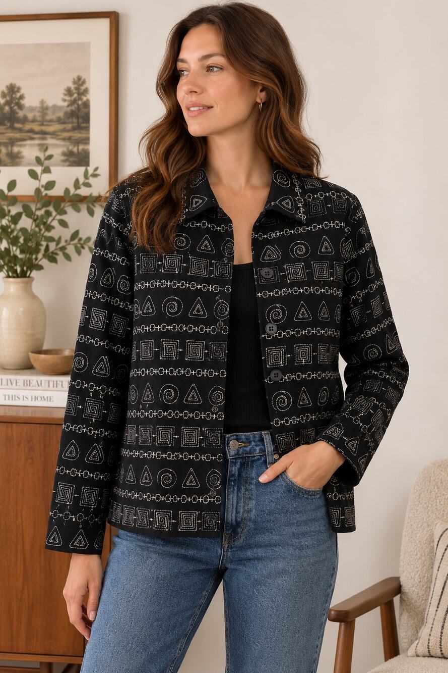Christopher & Banks Embroidered Jacket | Art Print Blazer L ✨